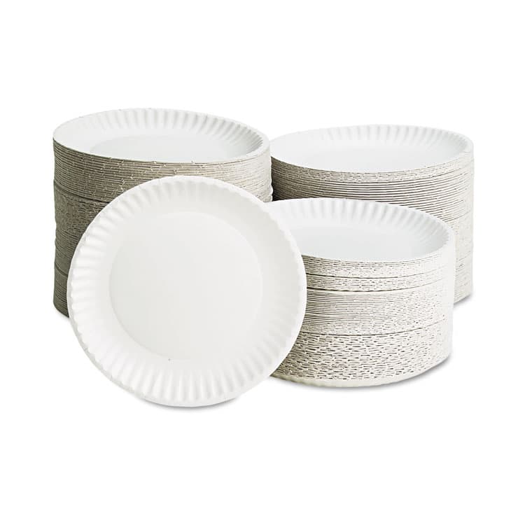AJM PACKAGING CORP. White Paper Plates, 9" dia, 100/Pack (AJMPP9GREWHPK) thumbnail 3