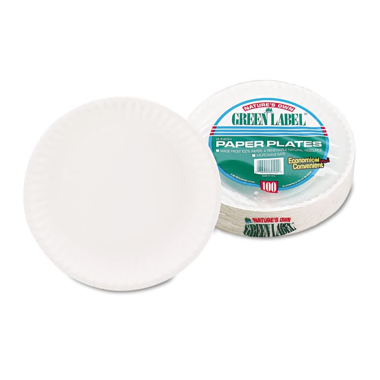 AJM PACKAGING CORP. White Paper Plates, 9" dia, 100/Pack (AJMPP9GREWHPK) thumbnail 4