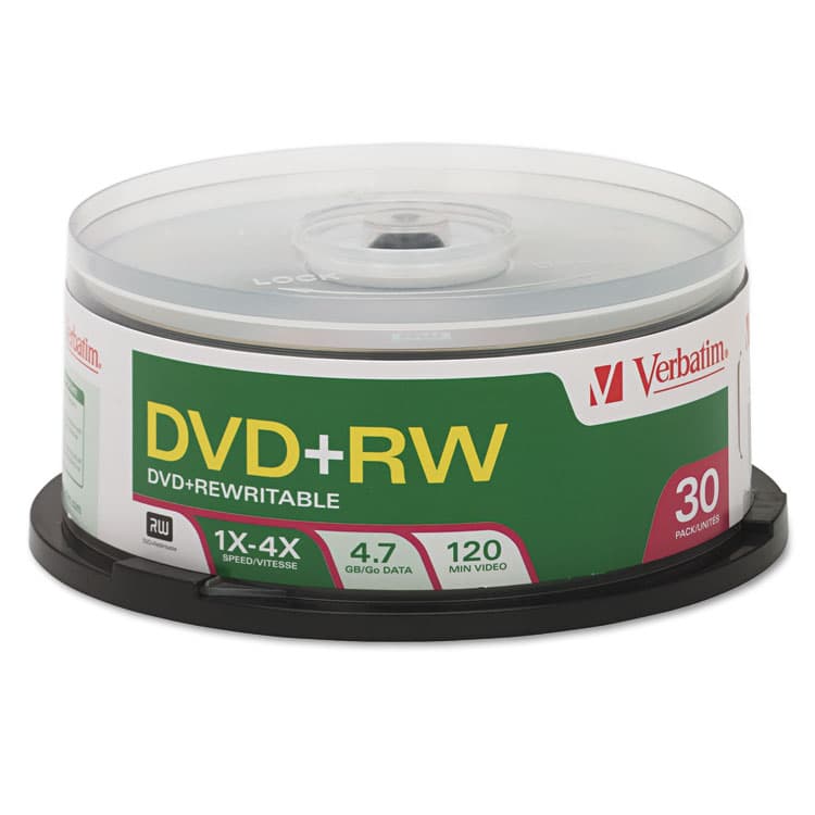 VERBATIM CORPORATION DVD+RW Rewritable Disc, 4.7 GB, 4x, Spindle, Silver, 30/Pack (VER94834) thumbnail 4