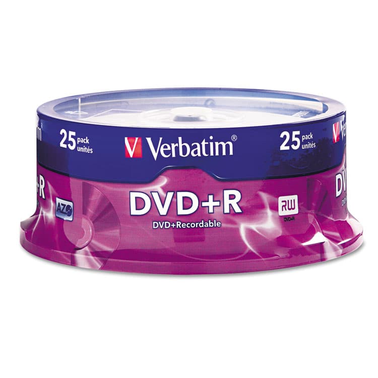 VERBATIM CORPORATION DVD+R Recordable Disc, 4.7 GB, 16x, Spindle, Silver, 25/Pack (VER95033)