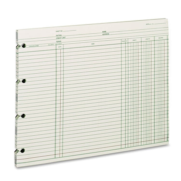 WILSON JONES CO. Accounting Sheets, 9.25 x 11.88, Green, Loose Sheet, 100/Pack (WLJGN2D)