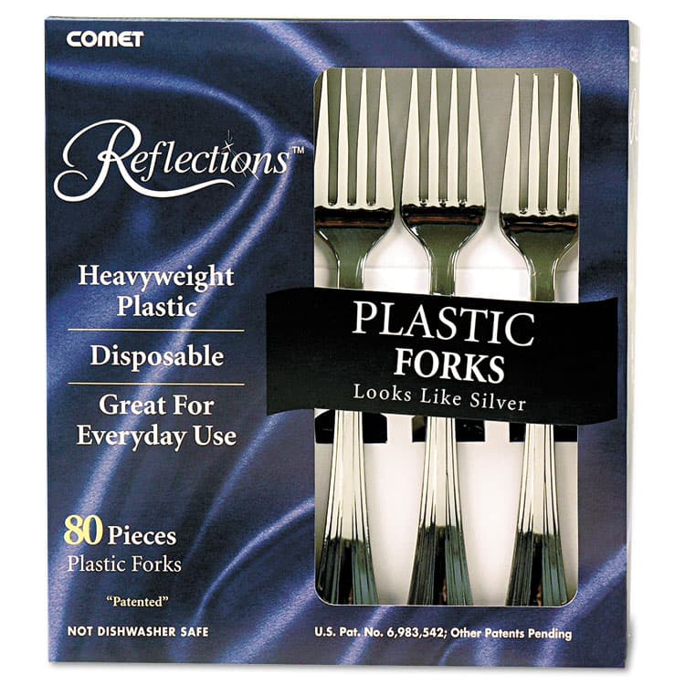 WNA, . Reflections Heavyweight Plastic Utensils, Fork, Silver, 80/Box (WNA61080) thumbnail 2