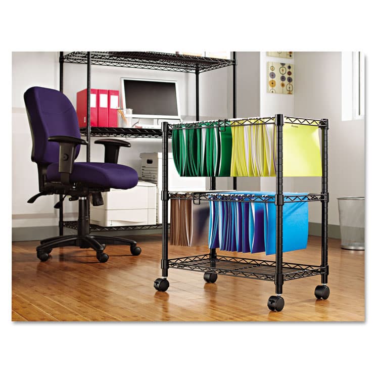 ALERA Two-Tier File Cart for Front-to-Back + Side-to-Side Filing, Metal, 1 Shelf, 3 Bins, 26" x 14" x 29.5", Black (ALEFW601426BL) thumbnail 4