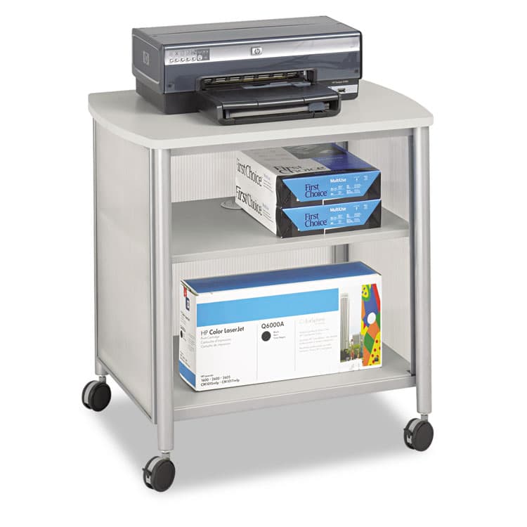 SAFCO PRODUCTS Impromptu Deskside Machine Stand, Metal, 3 Shelves, 100 lb Capacity, 26.25" x 21" x 26.5", Gray (SAF1857GR)