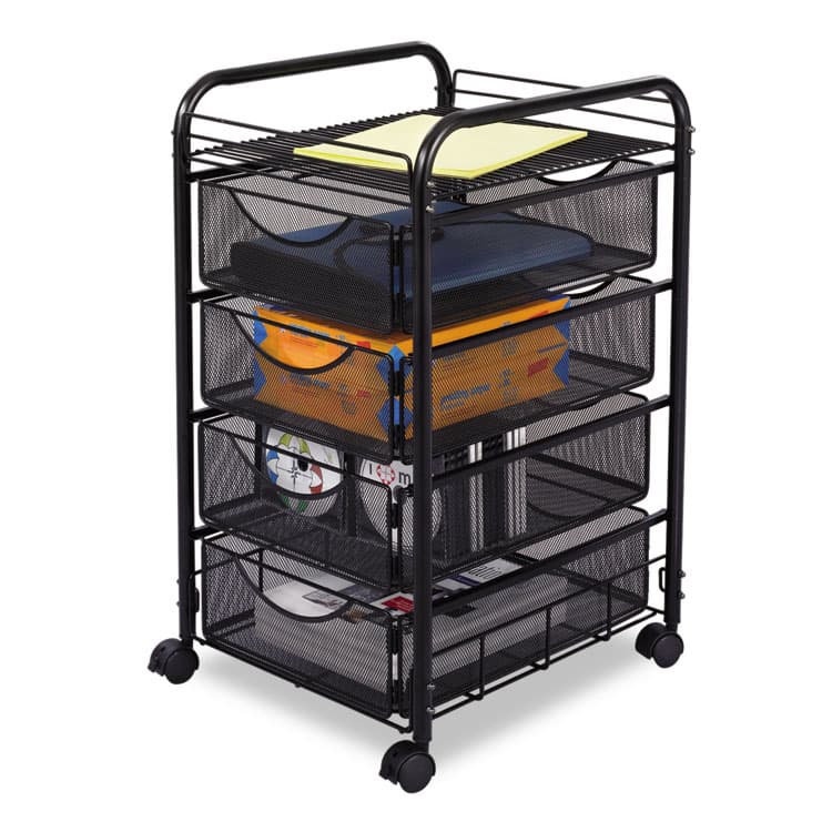 SAFCO PRODUCTS Onyx Mesh Mobile File with Four Supply Drawers, Metal, 1 Shelf, 4 Drawers, 15.75" x 17" x 27", Black (SAF5214BL) thumbnail 2