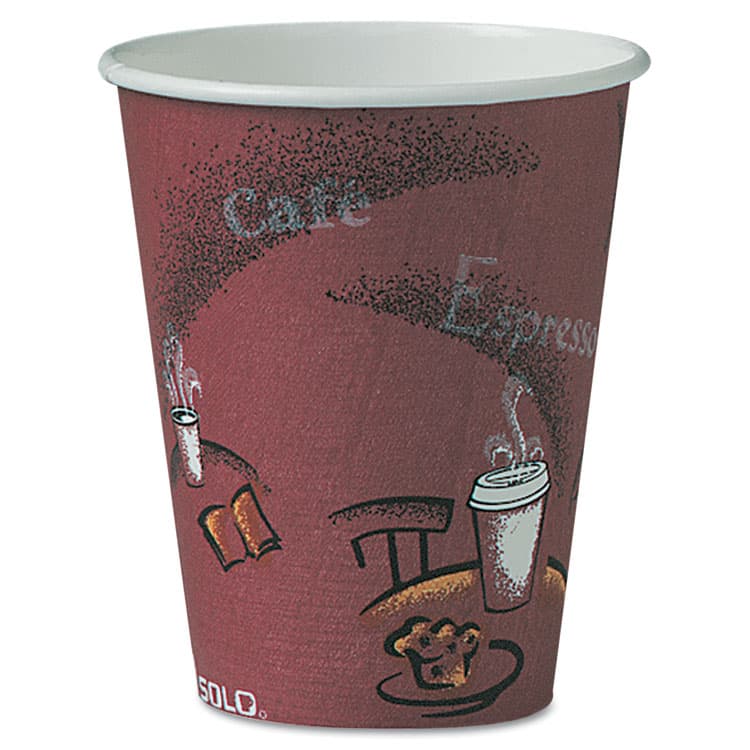 DART Paper Hot Drink Cups in Bistro Design, 8 oz, Maroon, 500/Carton (SCCOF8BI0041)
