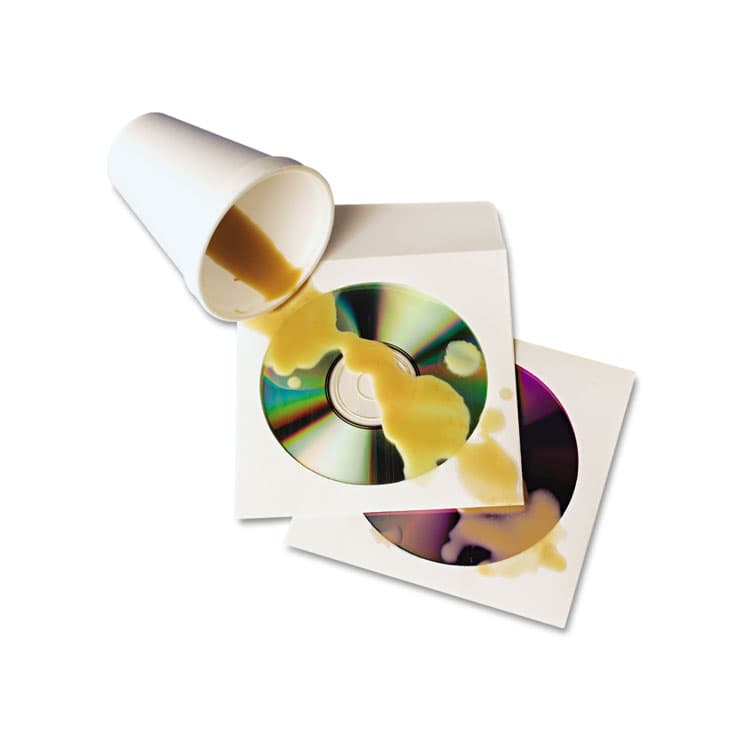 QUALITY PARK PRODUCTS Tech-No-Tear Poly/Paper CD/DVD Sleeves, 1 Disc Capacity, White, 100/Box (QUA77203) thumbnail 2