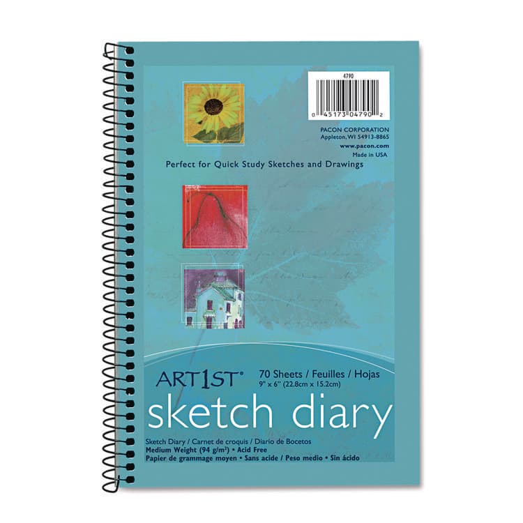 PACON CORPORATION Art1st Sketch Diary, 64 lb Text Paper Stock, Blue Cover, (70) 9 x 6 Sheets (PAC4790)