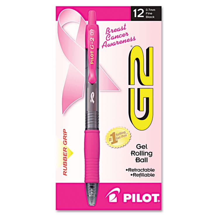 PILOT CORP. OF AMERICA G2 Premium Breast Cancer Awareness Gel Pen, Retractable, Fine 0.7 mm, Black Ink, Smoke/Pink Barrel, Dozen (PIL31332) thumbnail 2