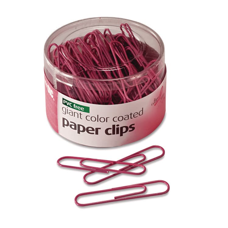 OFFICEMATE INTERNATIONAL CORP. Pink Coated Paper Clips, Breast Cancer Awareness, Giant, PET-Coated, Pink, 80/Pack (OIC08908)
