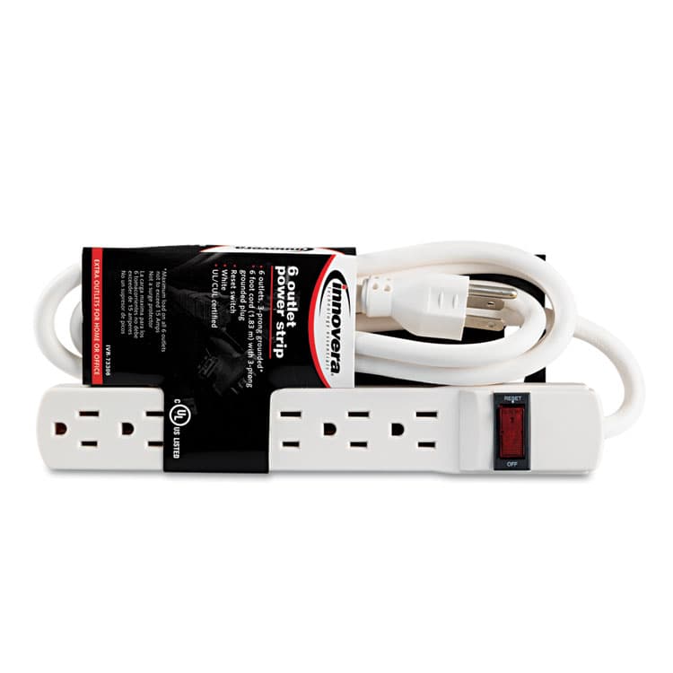 INNOVERA Power Strip, 6 Outlets, 6 ft Cord, Ivory (IVR73306) thumbnail 3
