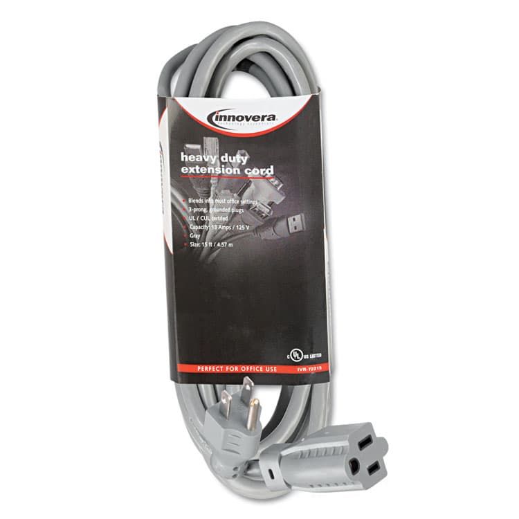 INNOVERA Indoor Heavy-Duty Extension Cord, 15 ft, 13 A, Gray (IVR72215)