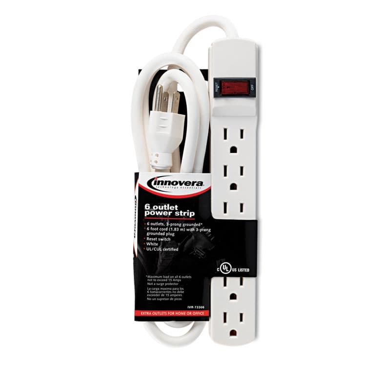 INNOVERA Power Strip, 6 Outlets, 6 ft Cord, Ivory (IVR73306) thumbnail 4