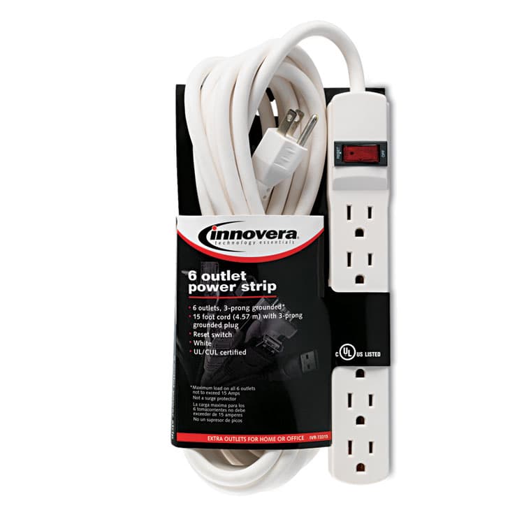 INNOVERA Power Strip, 6 Outlets, 15 ft Cord, Ivory (IVR73315) thumbnail 3