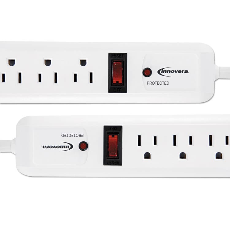 INNOVERA Surge Protector, 6 AC Outlets, 4 ft Cord, 540 J, White, 2/Pack (IVR71653) thumbnail 2
