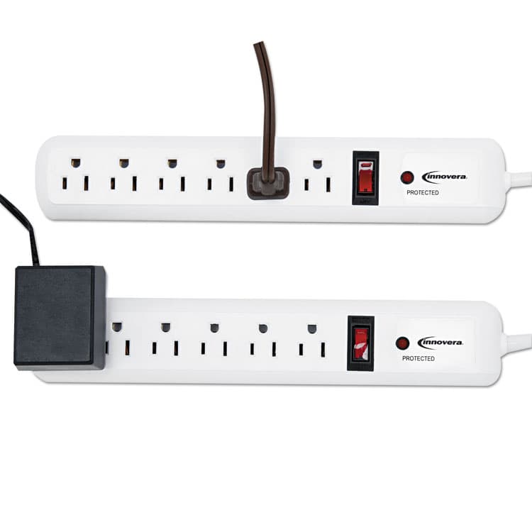 INNOVERA Surge Protector, 6 AC Outlets, 4 ft Cord, 540 J, White, 2/Pack (IVR71653) thumbnail 3