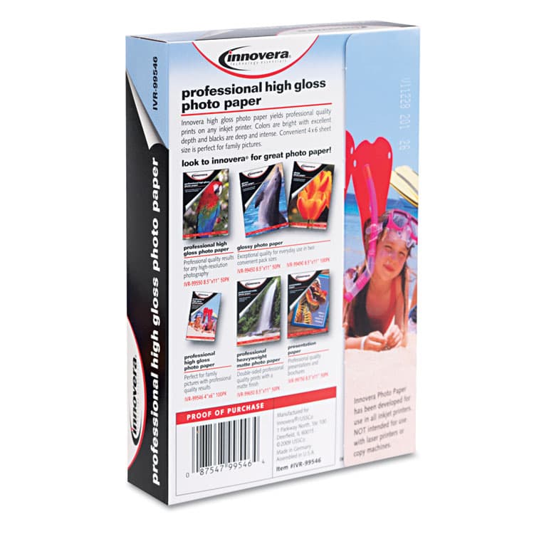 INNOVERA High-Gloss Photo Paper, 10 mil, 4 x 6, High-Gloss White, 100/Pack (IVR99546) thumbnail 2