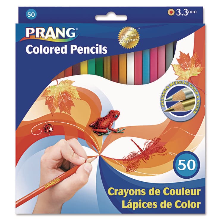 DIXON TICONDEROGA CO. Colored Pencil Sets, 3.3 mm, 2B, Assorted Lead and Barrel Colors, 50/Pack (DIX22480)