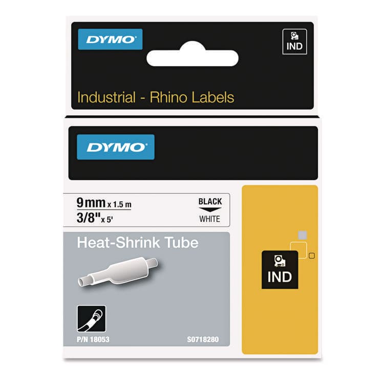 DYMO Rhino Heat Shrink Tubes Industrial Label Tape, 0.37" x 5 ft, White/Black Print (DYM18053)