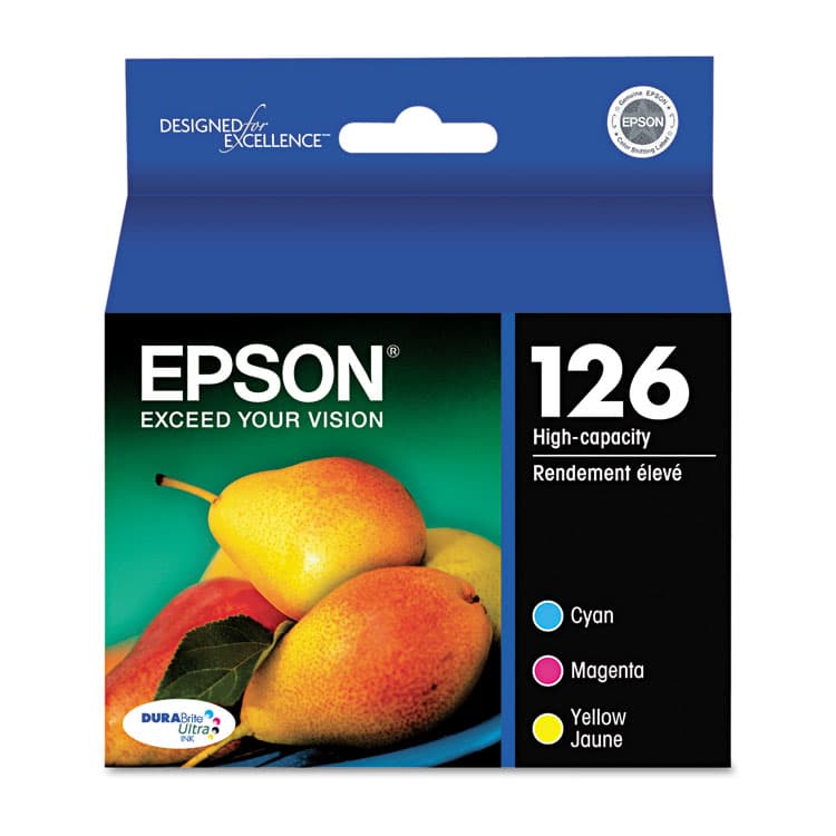 EPSON AMERICA, . T126520-S (126) DURABrite Ultra High-Yield Ink, Cyan/Magenta/Yellow, 3/Pack (EPST126520S)