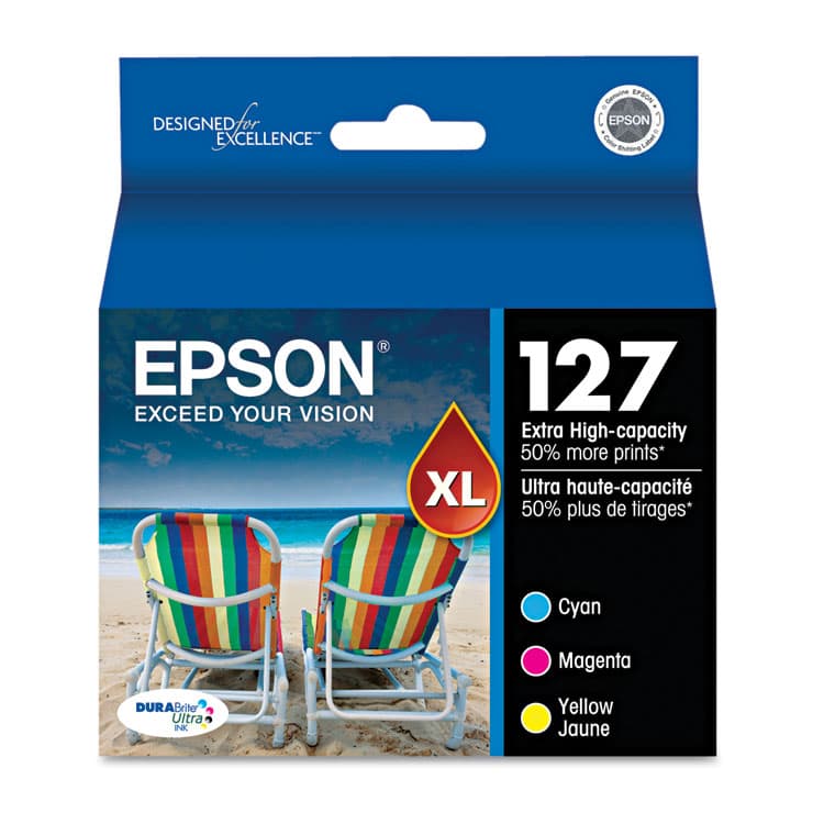 EPSON AMERICA, . T127520-S (127) DURABrite Ultra Extra High-Yield Ink, Cyan/Magenta/Yellow, 3/Pack (EPST127520S)