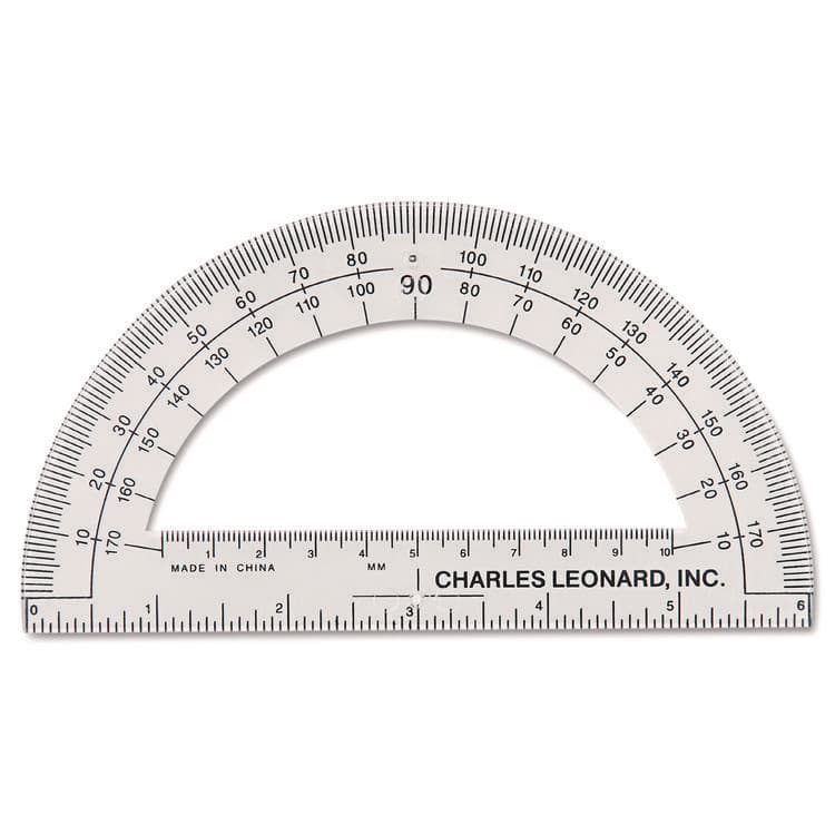 CHARLES LEONARD, Open Center Protractor, Plastic, 6" Ruler Edge, Clear, Dozen (LEO77106)