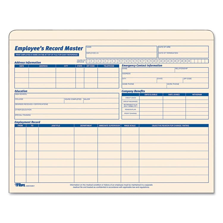TOPS BUSINESS FORMS Employee Record Master File Jacket, Straight Tab, Letter Size, Manila, 15/Pack (TOP32801) thumbnail 2