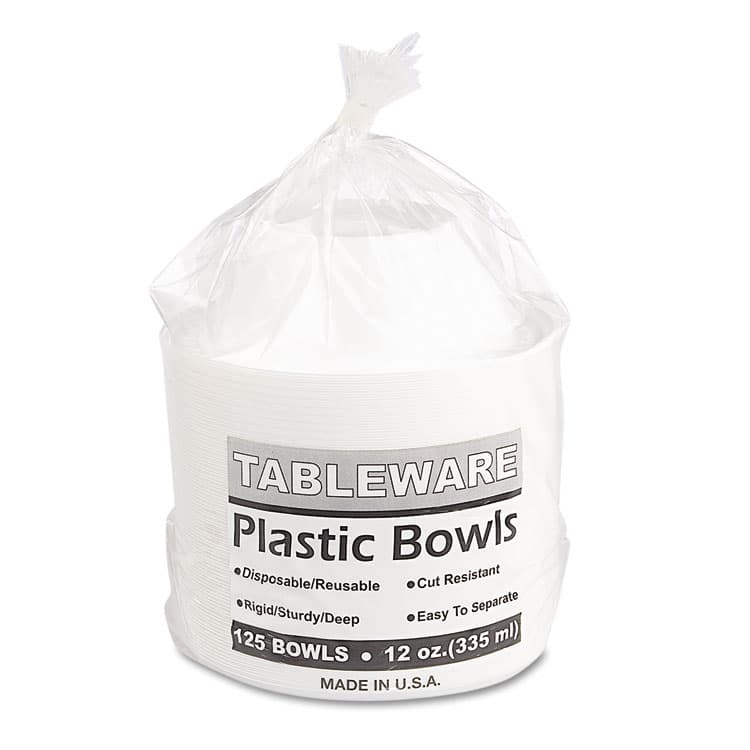 TABLEMATE PRODUCTS, CO. Plastic Dinnerware, Bowl, 12 oz, White, 125/Pack (TBL12244WH) thumbnail 3