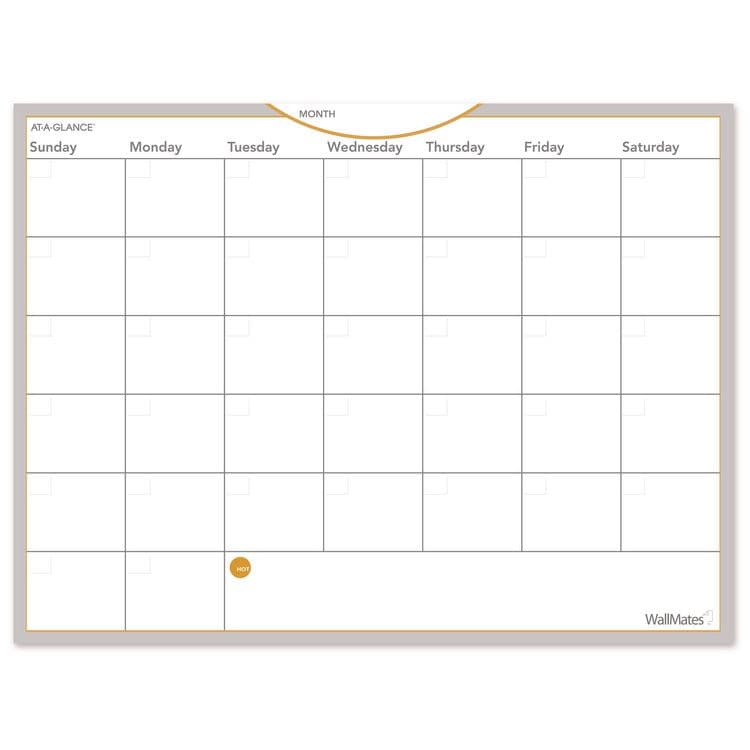 AT-A-GLANCE WallMates Self-Adhesive Dry Erase Monthly Planning Surfaces, 24 x 18, White/Gray/Orange Sheets, Undated (AAGAW502028)
