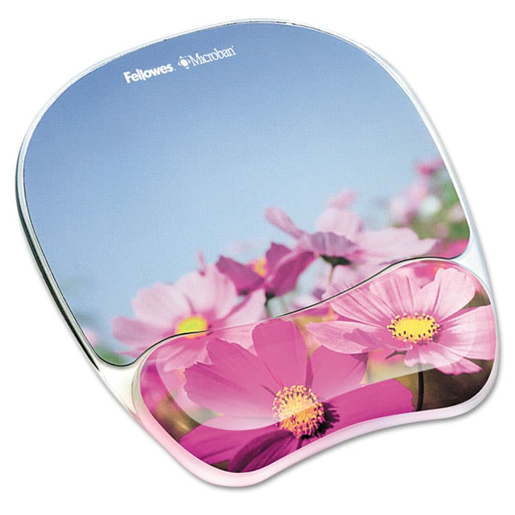 FELLOWES MFG. CO. Photo Gel Mouse Pad with Wrist Rest with Microban Protection, 9.25 x 7.87, Pink Flowers Design (FEL9179001)