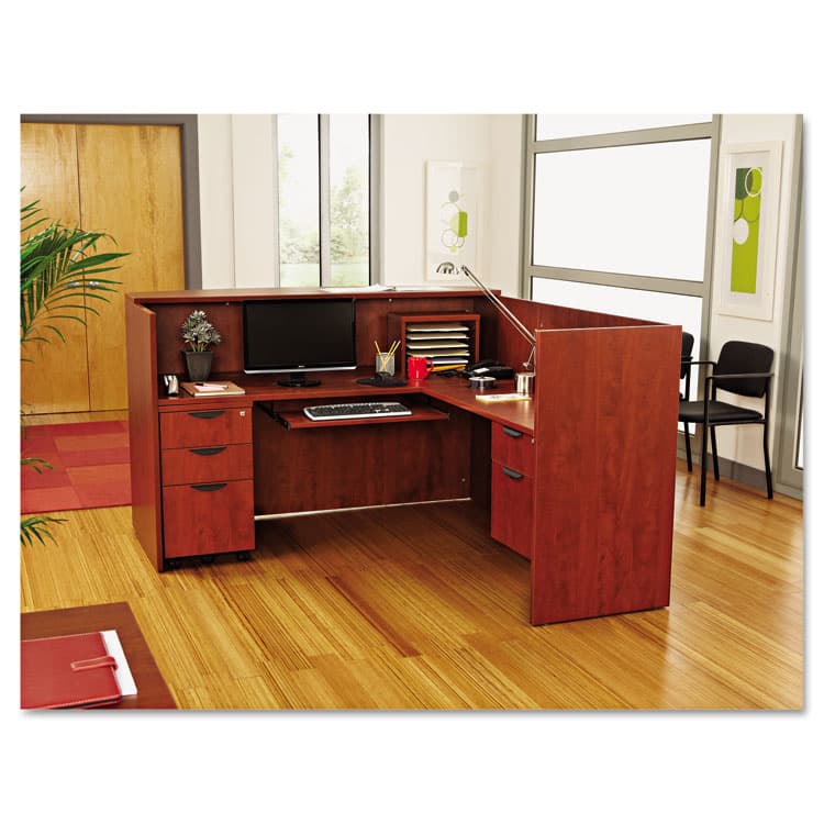ALERA Alera Valencia Series Reception Desk with Transaction Counter, 71" x 35.5" x 29.5" to 42.5", Medium Cherry (ALEVA327236MC) thumbnail 4