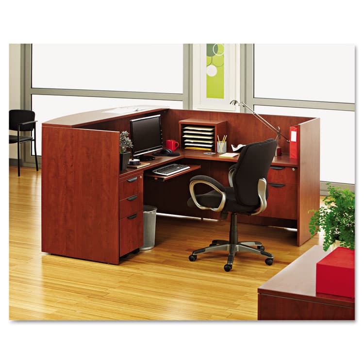 ALERA Alera Valencia Series Reception Desk with Transaction Counter, 71" x 35.5" x 29.5" to 42.5", Medium Cherry (ALEVA327236MC) thumbnail 2