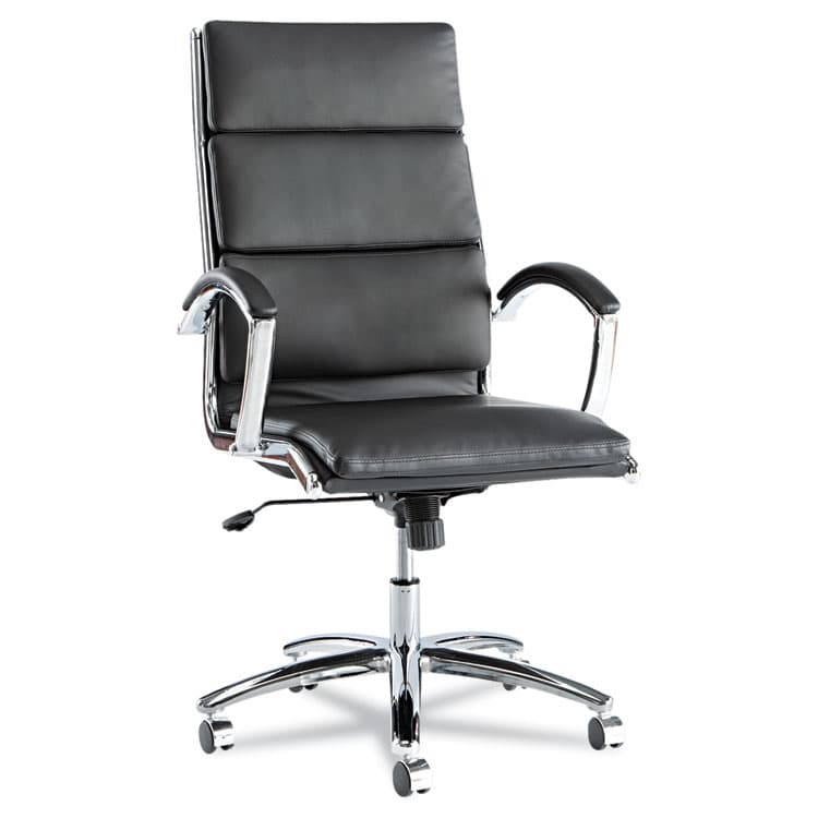 ALERA Alera Neratoli High-Back Slim Profile Chair, Faux Leather, 275 lb Cap, 17.32" to 21.25" Seat Height, Black Seat/Back, Chrome (ALENR4119)