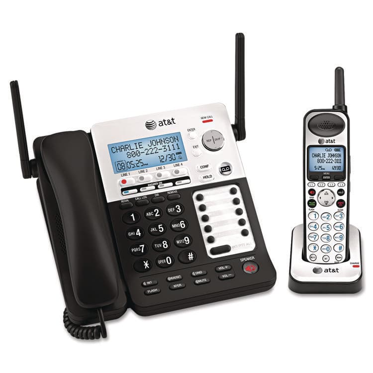VTECH COMMUNICATIONS SB67138 DECT 6.0 Phone/Answering System, 4 Line, 1 Corded/1 Cordless Handset, Silver/Black (ATTSB67138)