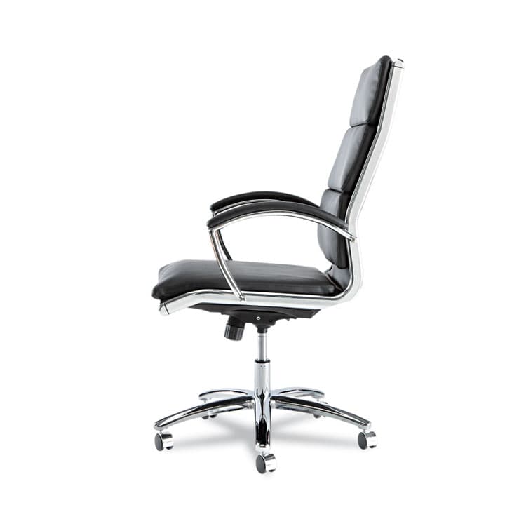 ALERA Alera Neratoli High-Back Slim Profile Chair, Faux Leather, 275 lb Cap, 17.32" to 21.25" Seat Height, Black Seat/Back, Chrome (ALENR4119) thumbnail 4