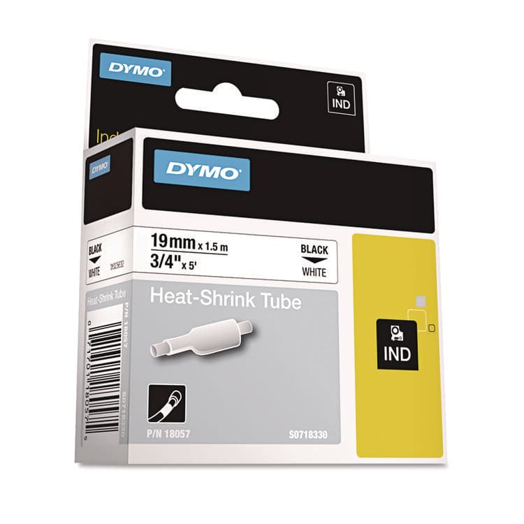 DYMO Rhino Heat Shrink Tubes Industrial Label Tape, 0.75" x 5 ft, White/Black Print (DYM18057)