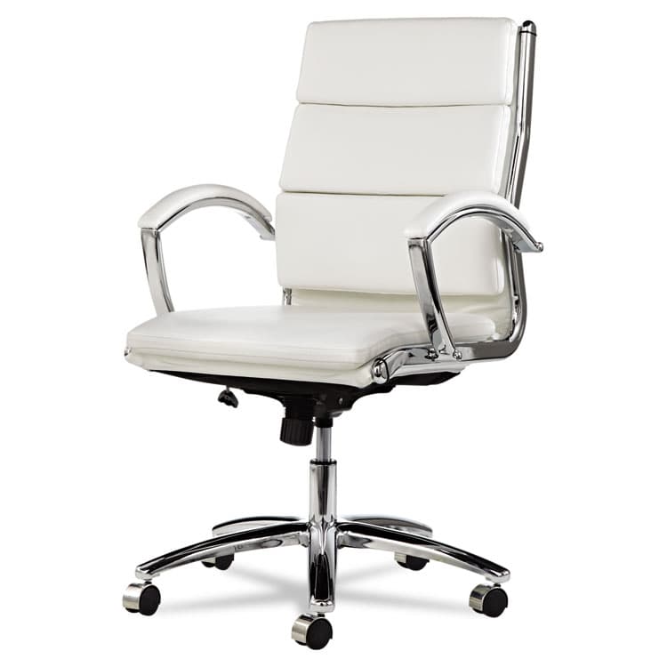 ALERA Alera Neratoli Mid-Back Slim Profile Chair, Faux Leather, Up to 275 lb, 18.3" to 21.85" Seat Height, White Seat/Back, Chrome (ALENR4206) thumbnail 3