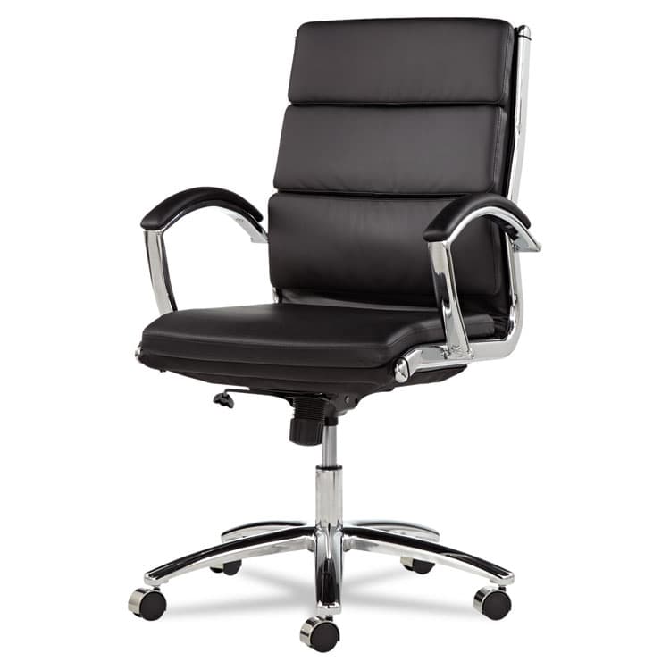 ALERA Alera Neratoli Mid-Back Slim Profile Chair, Faux Leather, Supports Up to 275 lb, Black Seat/Back, Chrome Base (ALENR4219) thumbnail 3