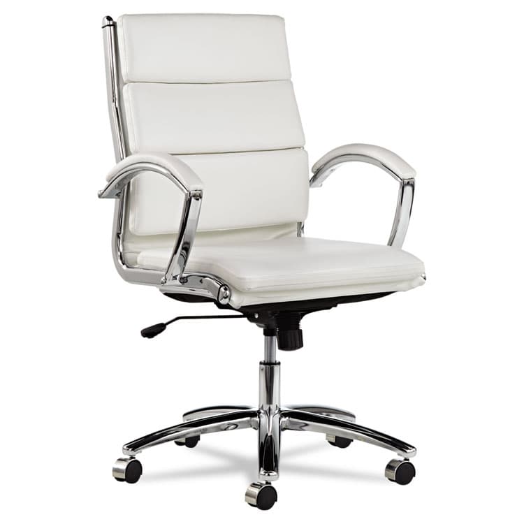 ALERA Alera Neratoli Mid-Back Slim Profile Chair, Faux Leather, Up to 275 lb, 18.3" to 21.85" Seat Height, White Seat/Back, Chrome (ALENR4206)