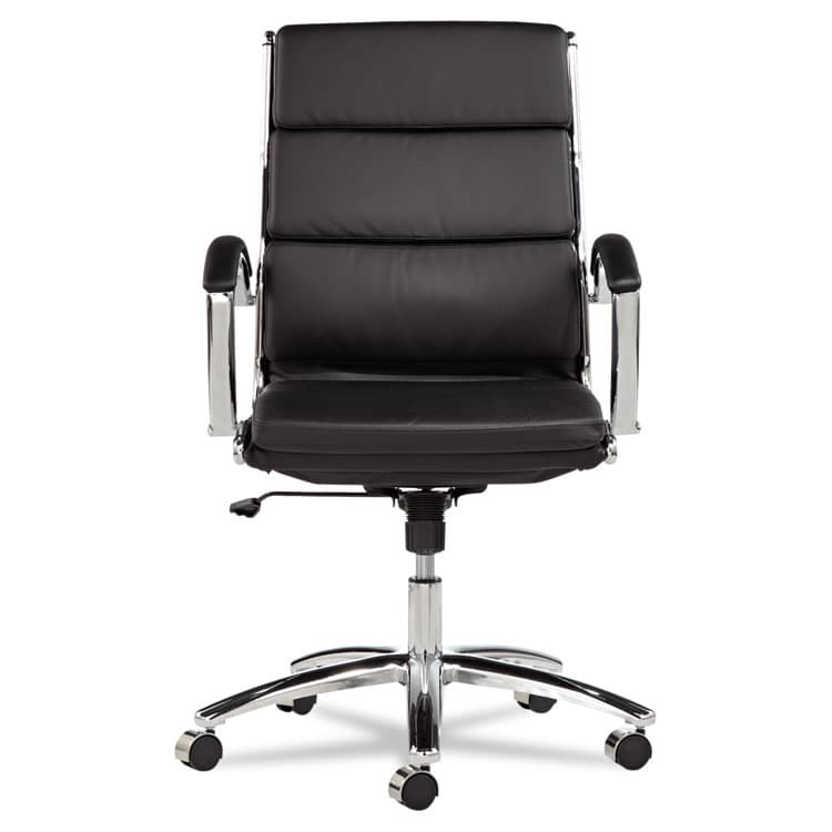 ALERA Alera Neratoli Mid-Back Slim Profile Chair, Faux Leather, Supports Up to 275 lb, Black Seat/Back, Chrome Base (ALENR4219) thumbnail 4