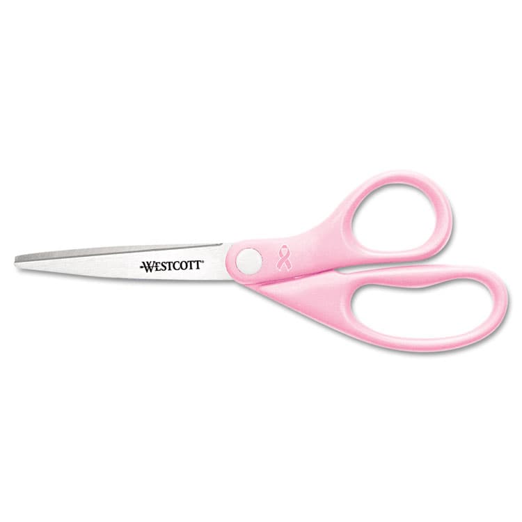 ACME UNITED CORPORATION All Purpose Pink Ribbon Scissors, Breast Cancer Awareness, 8" Long, 3.5" Cut Length, Straight Pink Handle (ACM15387)