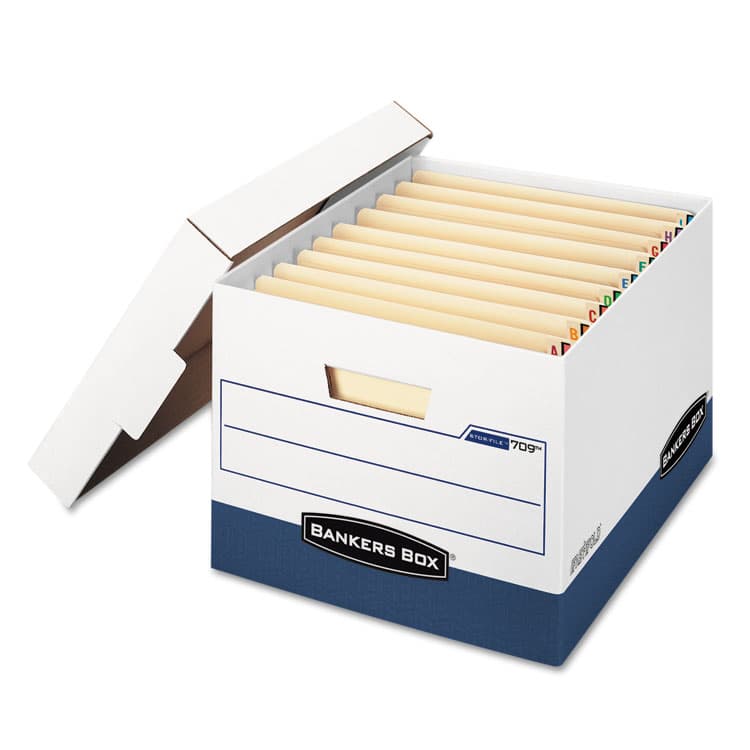 FELLOWES MFG. CO. STOR/FILE END TAB Storage Boxes, Letter/Legal Files, White/Blue, 12/Carton (FEL00709)