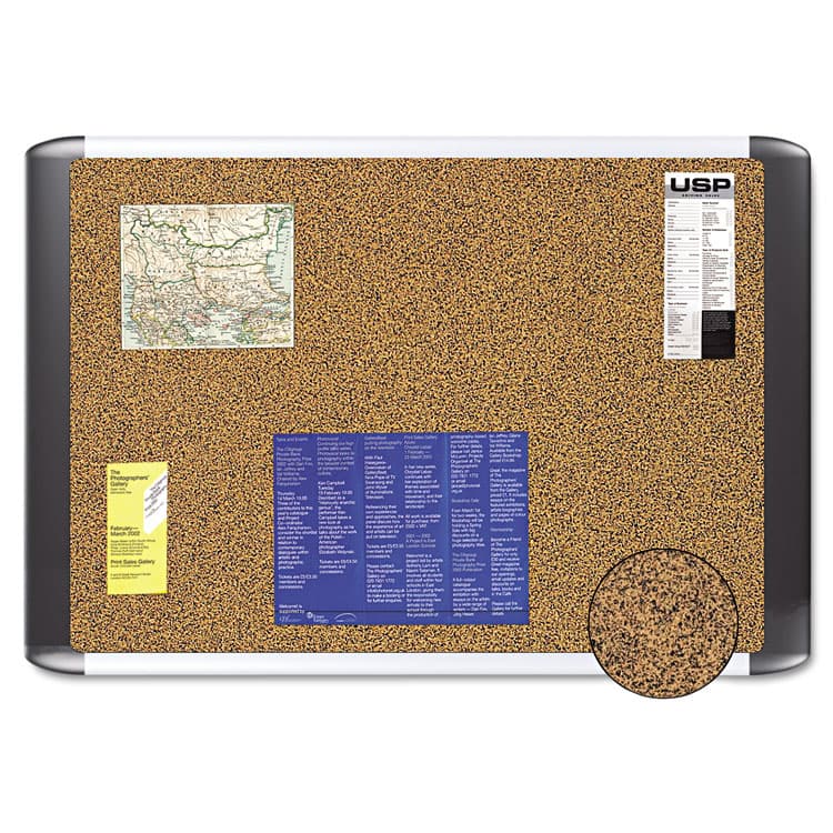 BI-SILQUE VISUAL COMMUNICATION PRODUCTS Tech Cork Board, 72" x 48", Tan Surface, Silver/Black Aluminum Frame (BVCMVI270501)