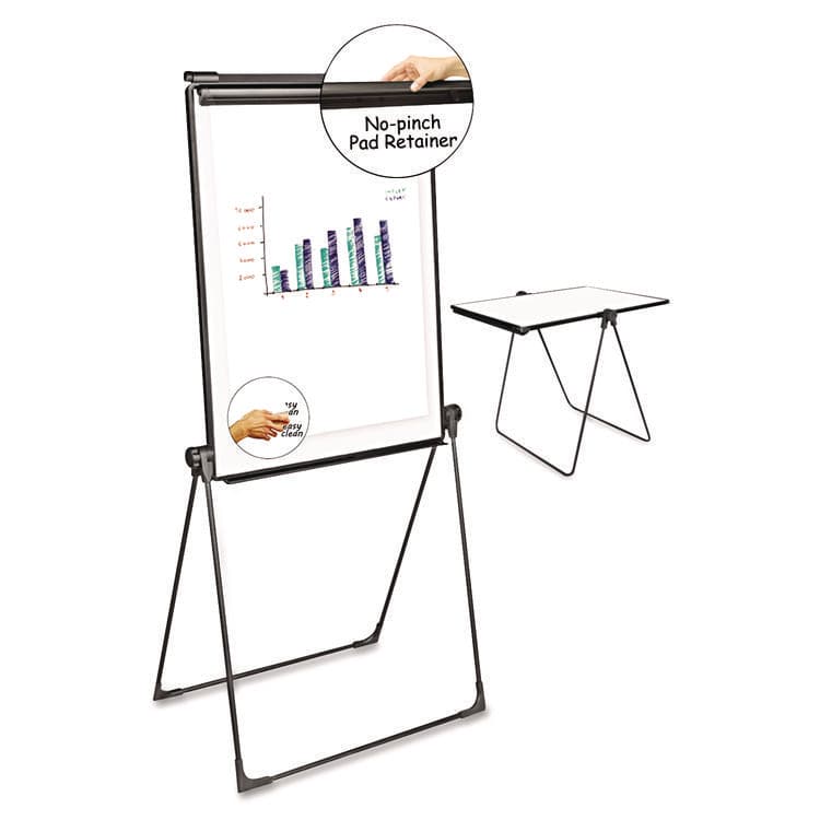UNIVERSAL OFFICE PRODUCTS Foldable Double-Sided Dry Erase Easel, 37.39" x 31.88", White Surface, Black Plastic Frame (UNV43030)