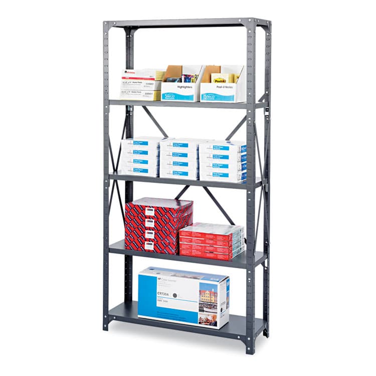 SAFCO PRODUCTS Commercial Steel Shelving Unit, Five-Shelf, 36w x 12d x 75h, Dark Gray (SAF6265) thumbnail 2