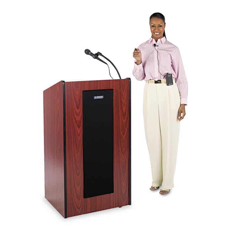 AMPLIVOX PORTABLE SOUND SYS. Presidential Plus Wireless Lectern, 50 W, 25.5 x 20.5 x 46.5, Mahogany (APLSW450MH)