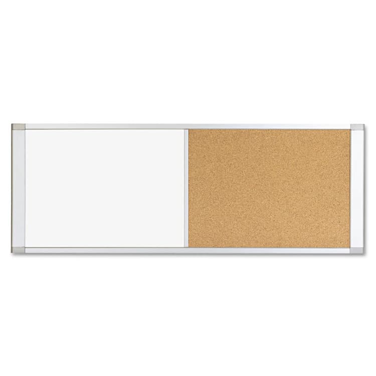 BI-SILQUE VISUAL COMMUNICATION PRODUCTS Cubicle Workstation Dry Erase Board, Combo Magnetic Dry Erase/Bulletin, 48" x 18", Tan/White Surface, Satin Aluminum Frame (BVCXA42003700)