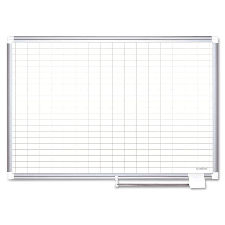 BI-SILQUE VISUAL COMMUNICATION PRODUCTS Gridded Magnetic Steel Dry Erase Project Planning Board, 1" x 2" Cells, 48" x 36", White Surface, Satin Aluminum Frame (BVCMA0592830)