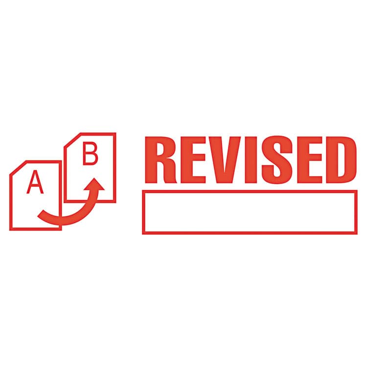 CONSOLIDATED STAMP Pre-Inked Shutter Stamp, Red, REVISED, 1.63 x 0.5 (COS035587) thumbnail 2