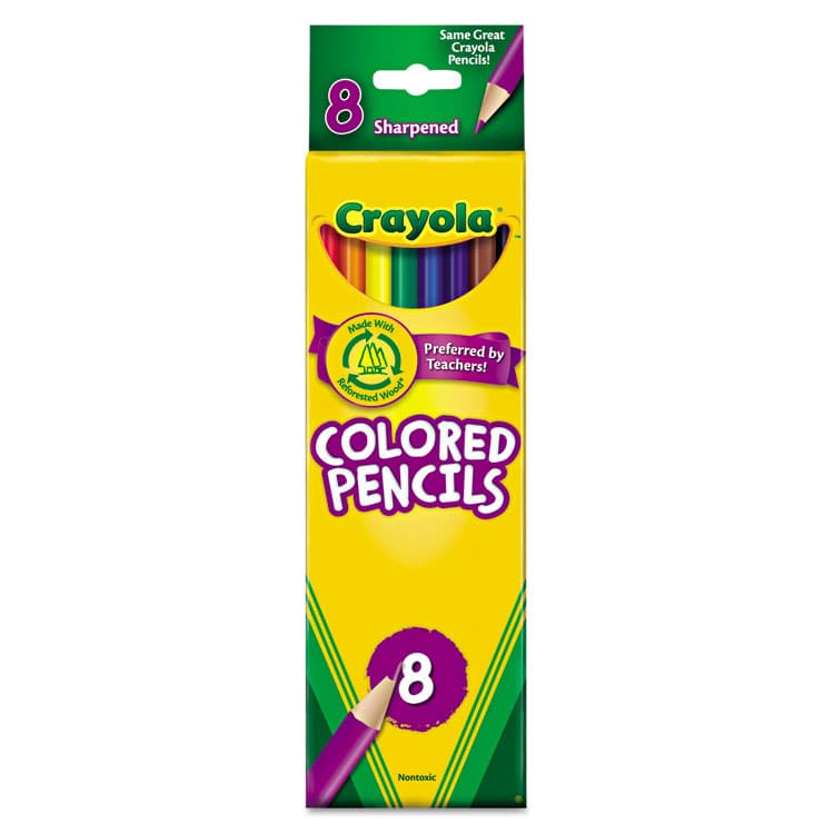 BINNEY & SMITH / CRAYOLA Long-Length Colored Pencil Set, 3.3 mm, 2B, Assorted Lead and Barrel Colors, 8/Pack (CYO684008)